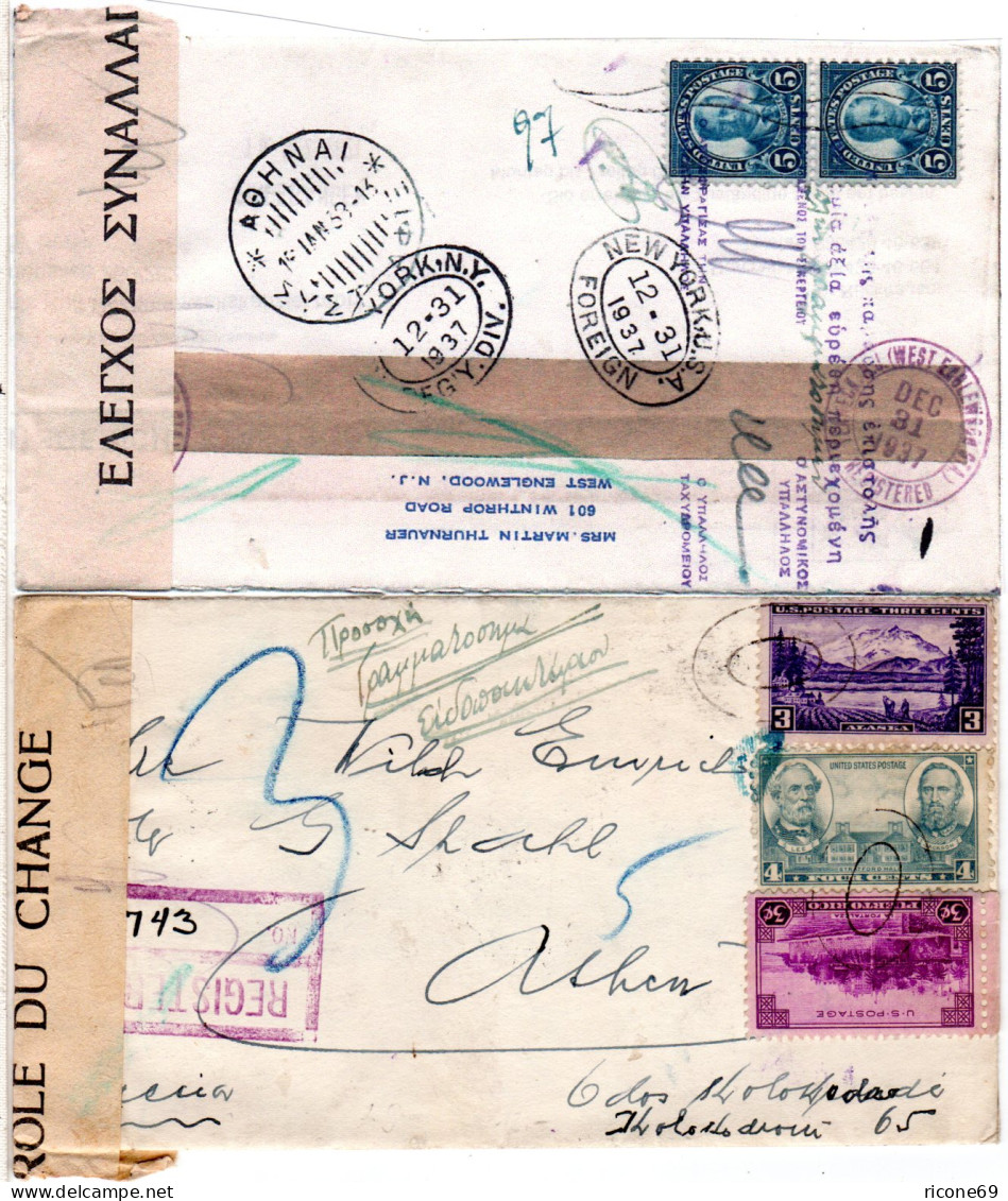 USA 1937, Regd. Cover From Teaneck West Eaglewood With Grecce Censorship - Sonstige & Ohne Zuordnung