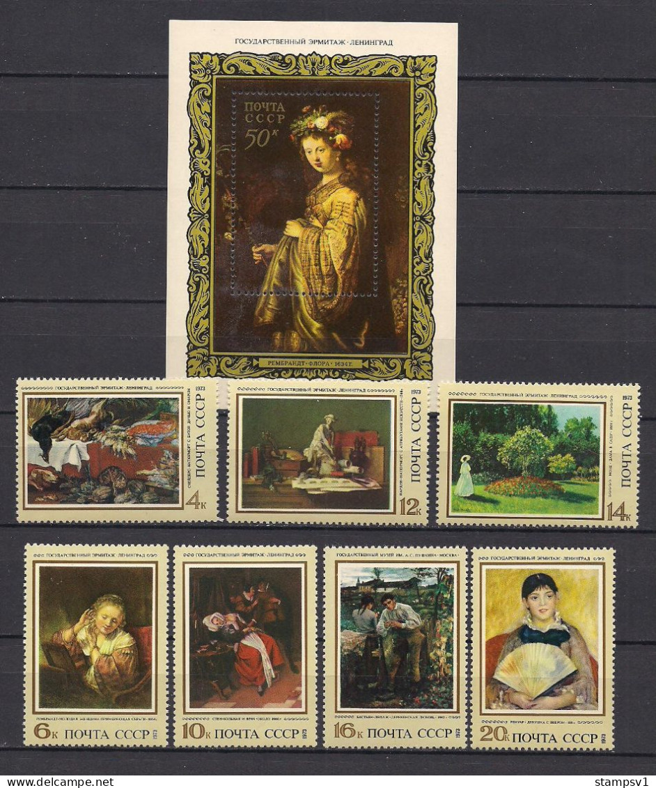 Russia USSR 1973 Foreign Paintings In Soviet Galleries. Mi 4187-93, Bl 92 - Nuovi