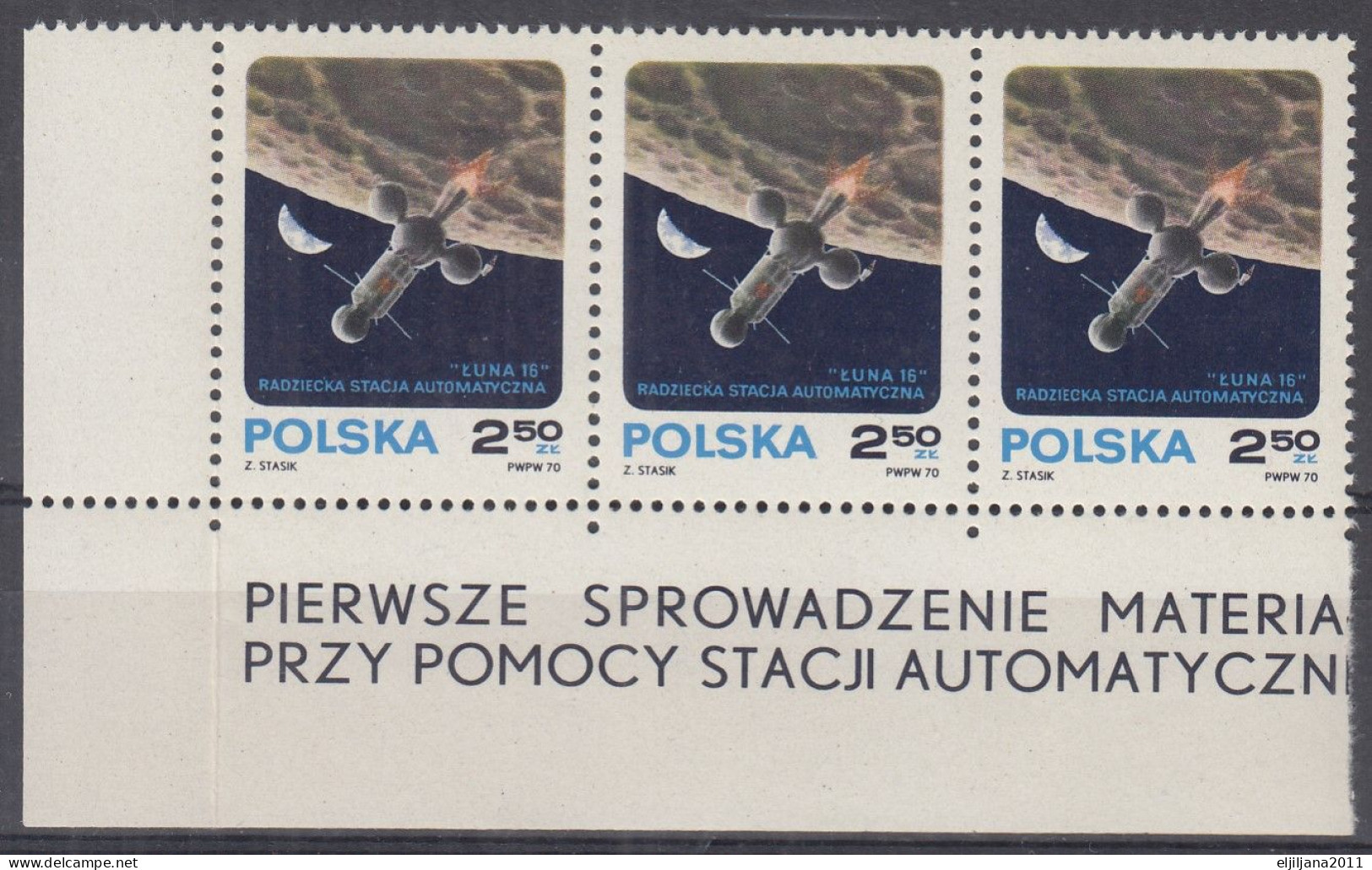 ⁕ Poland / Polska 1970 ⁕ Luna 16 Moon Mi.2040 ⁕ MNH Strip Of 3 - Neufs