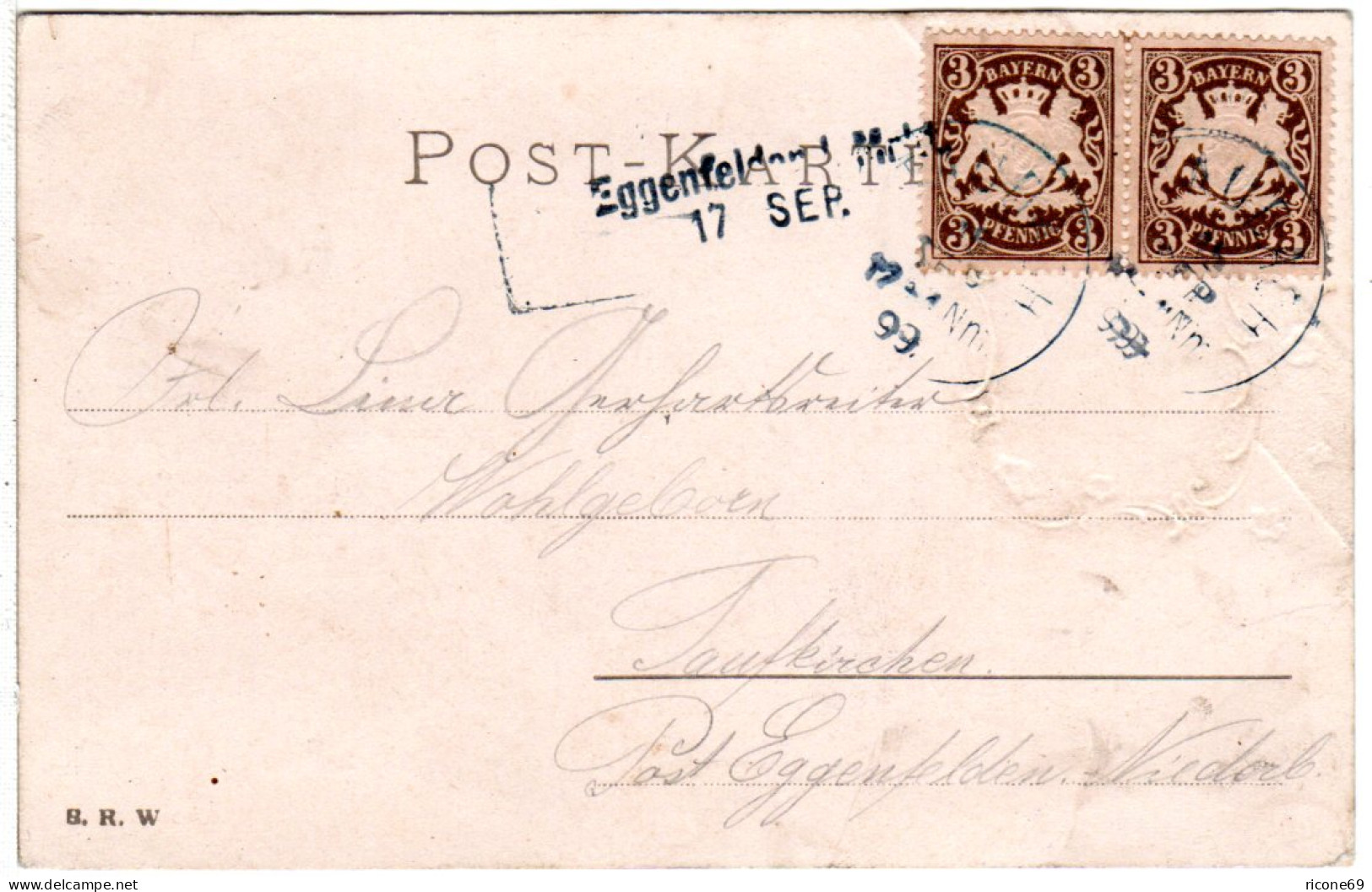 Bayern 1899, Aushilfstempel. EGENFELDEN Als Ank.Stpl. Auf Karte V. K1 STAUDACH - Brieven En Documenten