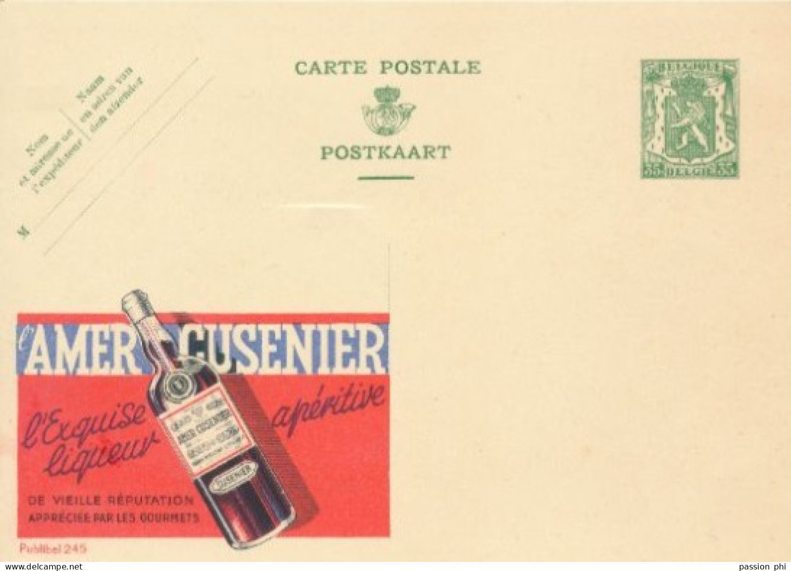 BELGIUM PPS 30C GREEN "SCEAU D'ETAT" SBEP 6 PUBLIBEL 245 AMER CUSENIER UNUSED - Werbepostkarten