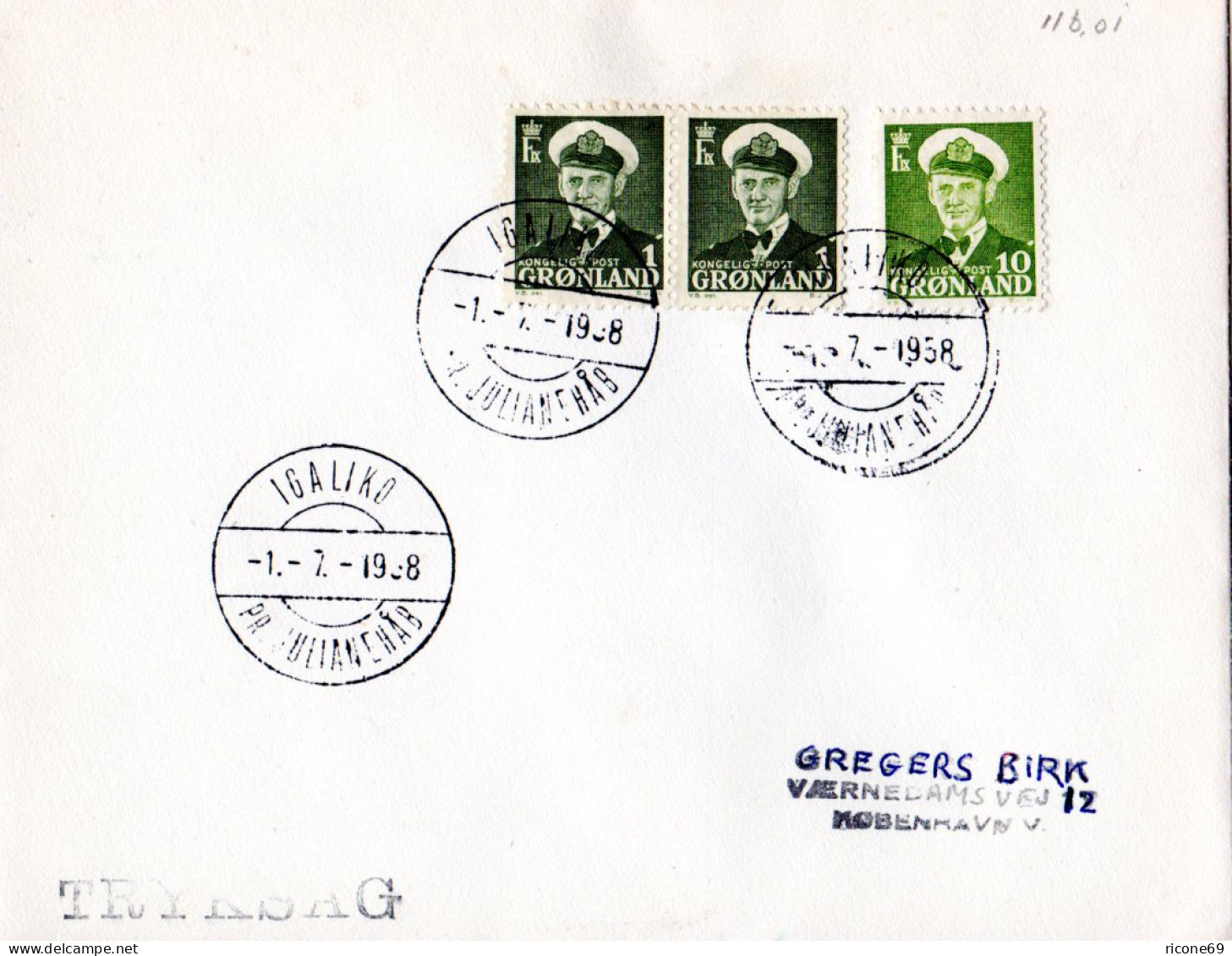 Grönland 1958, Brief M. 3 Marken U. Stempel IGALIKO PR. JULIANEHAB - Sonstige & Ohne Zuordnung