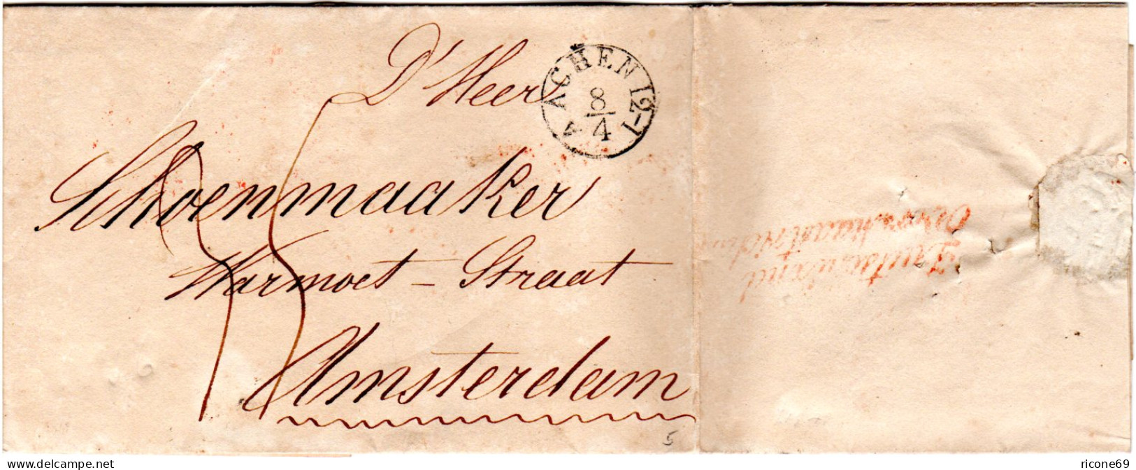 Preussen 1836, Kl. K1 AACHEN Auf Porto Brief I.d. NL - Prefilatelia