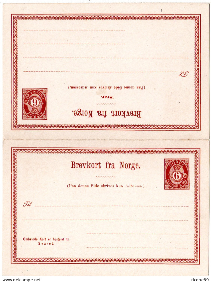 Norwegen P19, Ungebr. 6+6 öre Doppelkarte Ganzsache - Briefe U. Dokumente