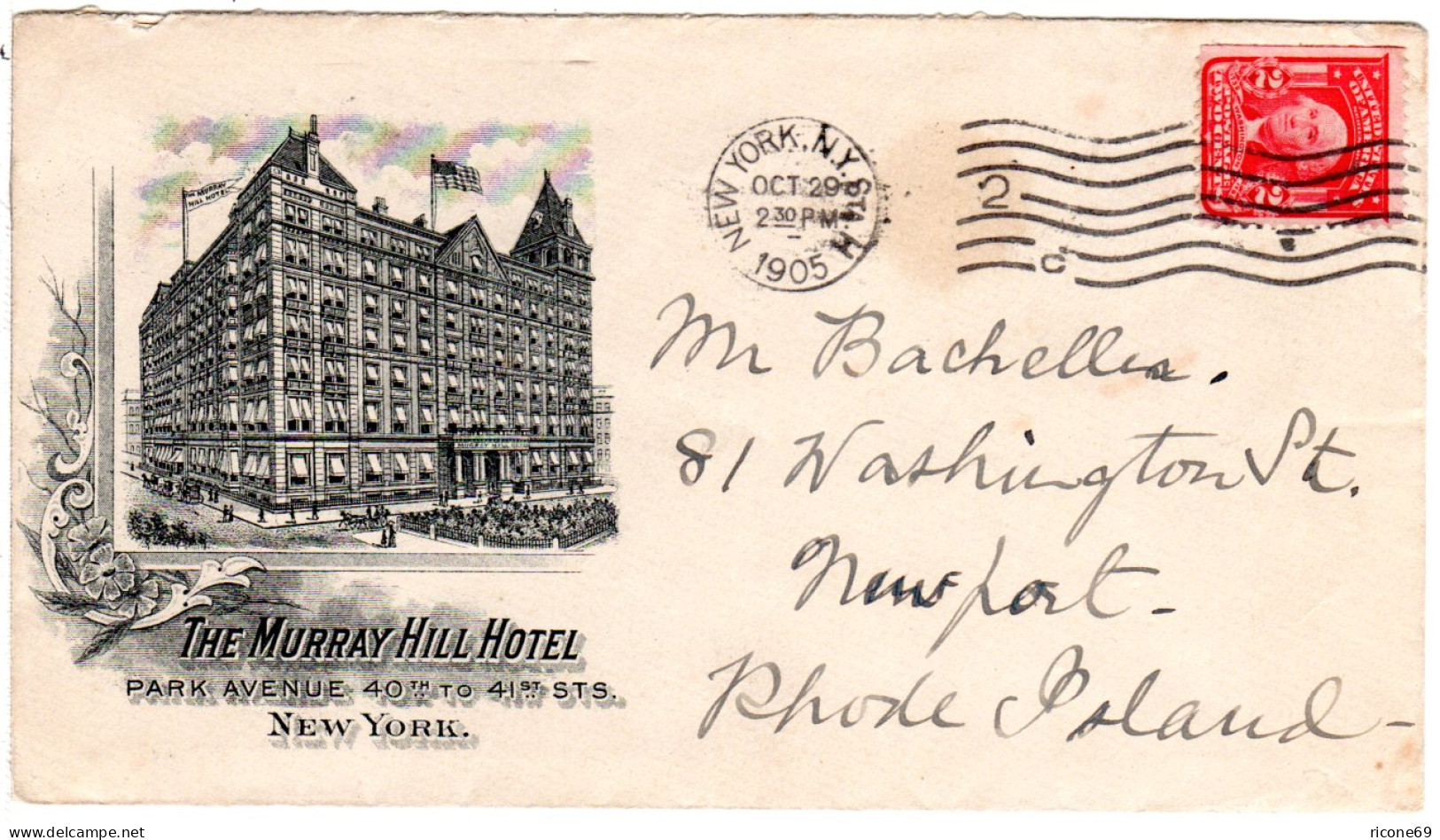 USA 1905, 2 C. Auf Illustriertem Hotel Brief V. New York - Andere & Zonder Classificatie