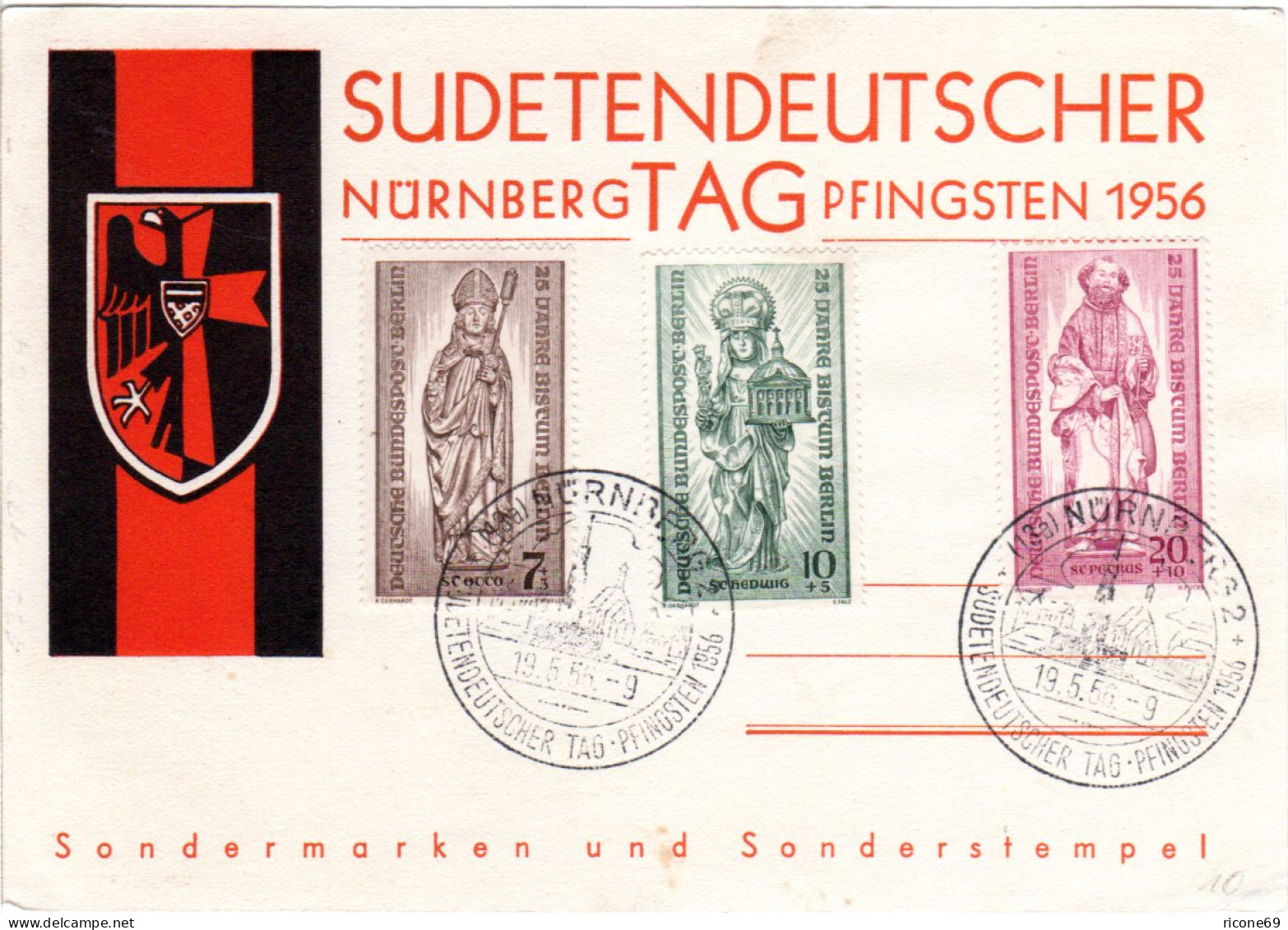 Nürnberg, Ereigniskarte M. Sonderstempel Sudetendeutscher Tag Pfingsten 1956 - Brieven En Documenten