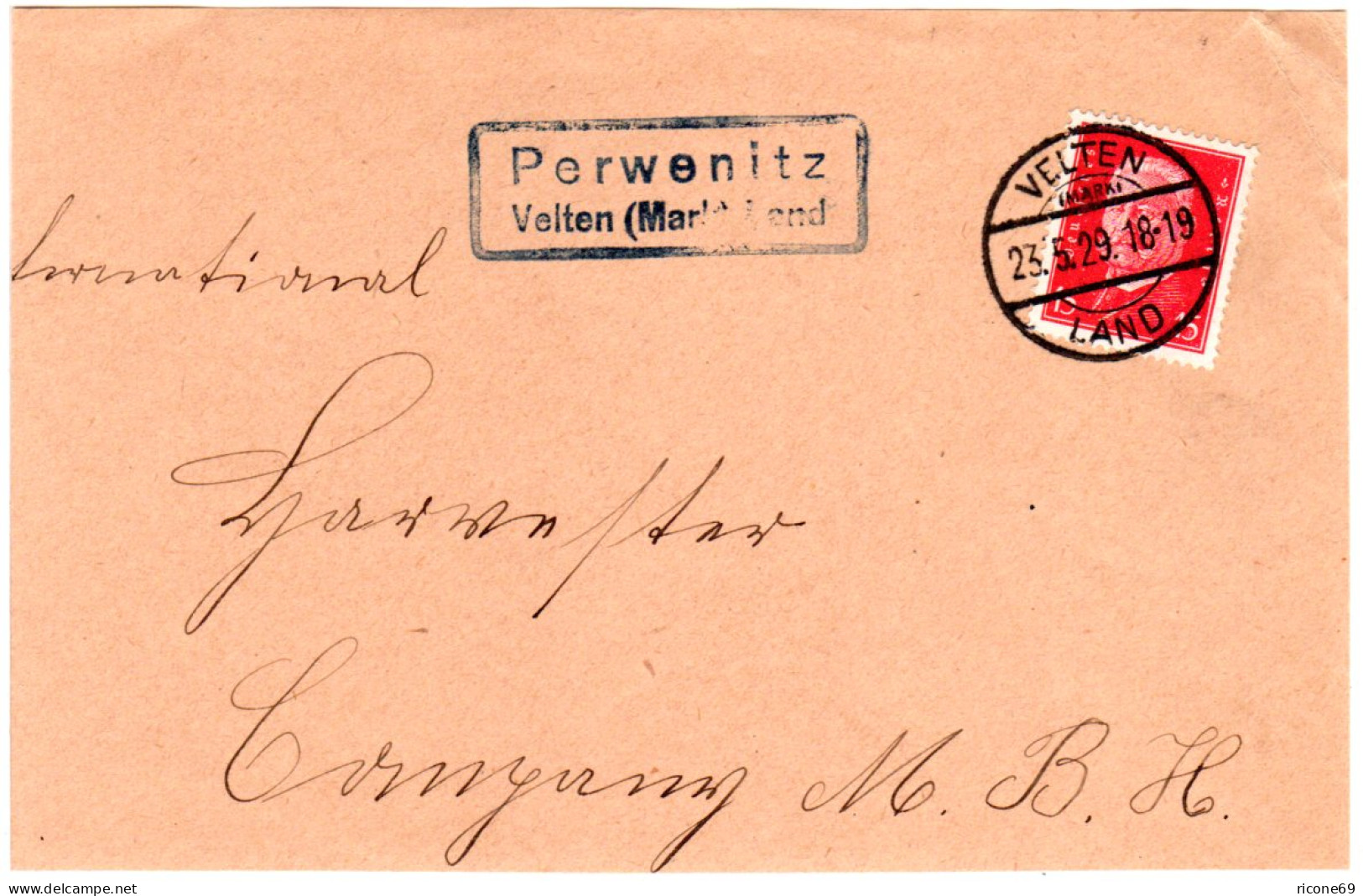 DR 1929, Landpoststempel PERWENITZ (Mark) Land Auf Briefteil M. 15 Pf. - Lettres & Documents