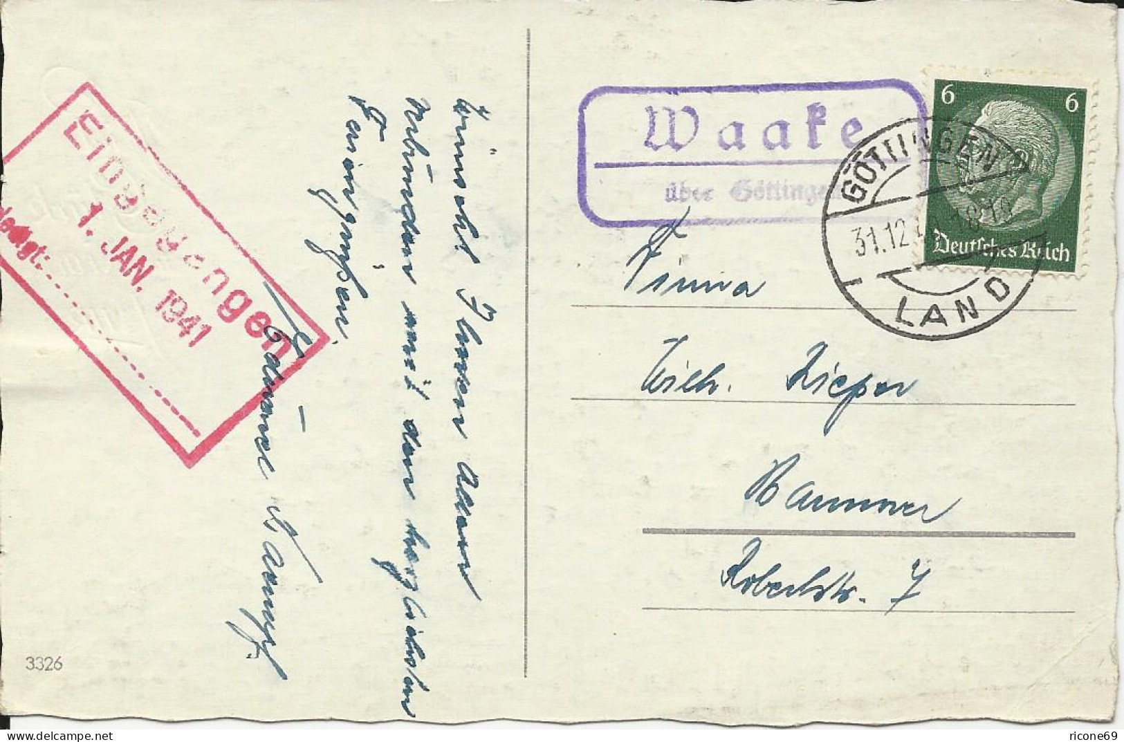 DR 1940, Waake über Göttingen, Landpost Stempel Auf Neujahr AK M. 6 Pf. - Briefe U. Dokumente