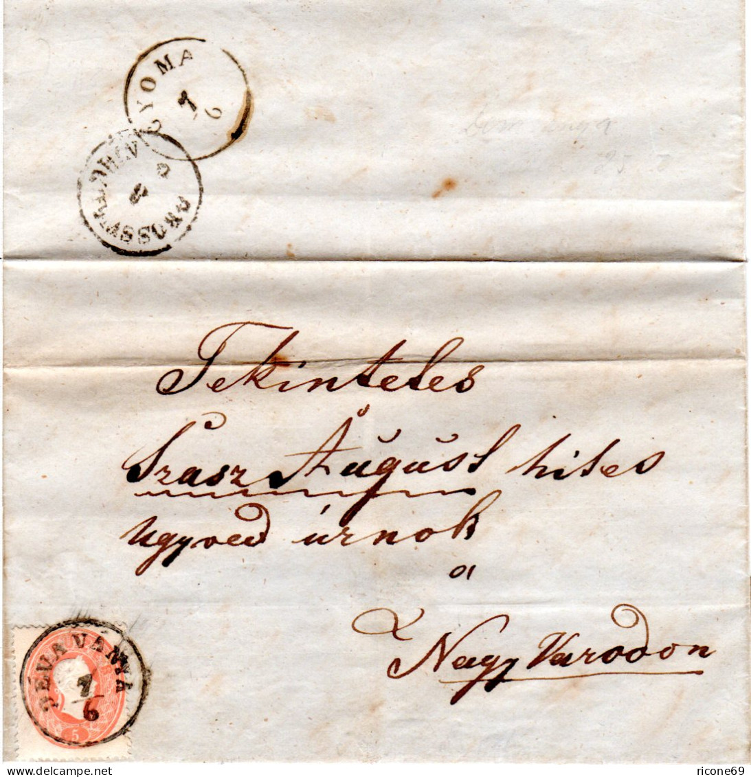Österreich, DEVA VANYA, Ungarn-K1 Auf Brief M. 5 Kr. - Cartas & Documentos