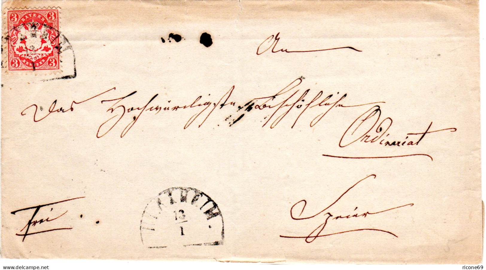 Bayern 1871, 3 Kr. Auf Brief V. HKS HERXHEIM N. Speyer - Lettres & Documents