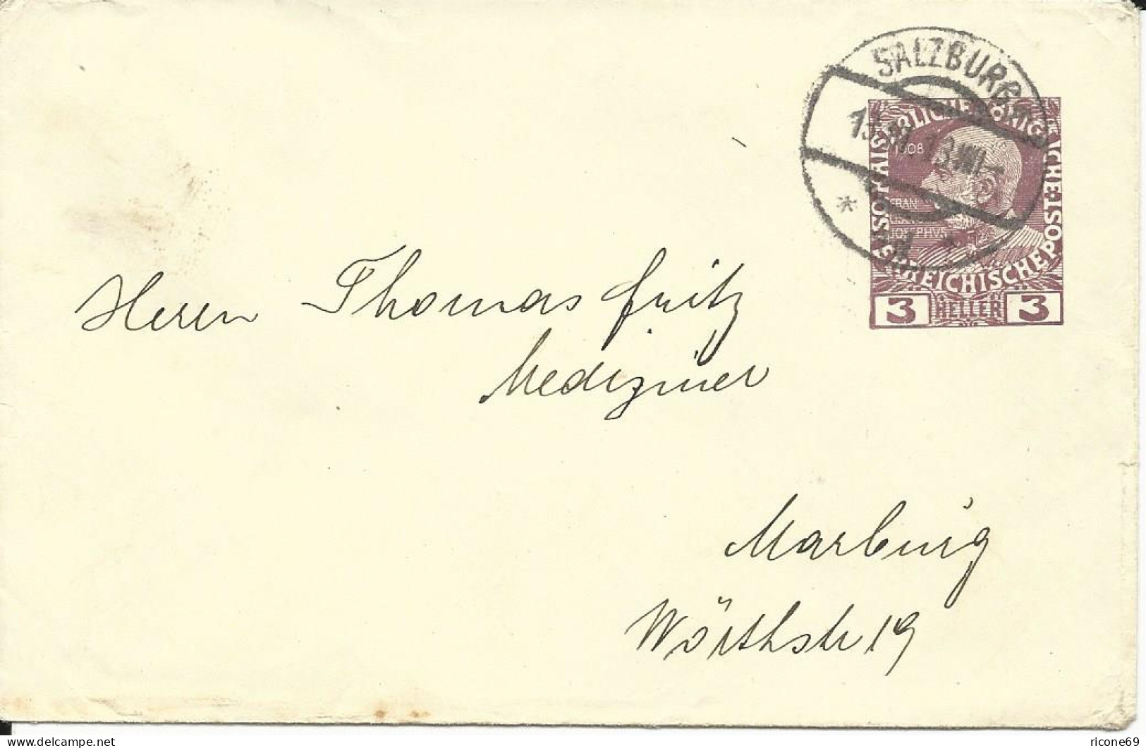 Österreich 1913, 3 H. Privat Ganzsache Brief, Gebr. Als Drucksache V. Salzburg. - Storia Postale