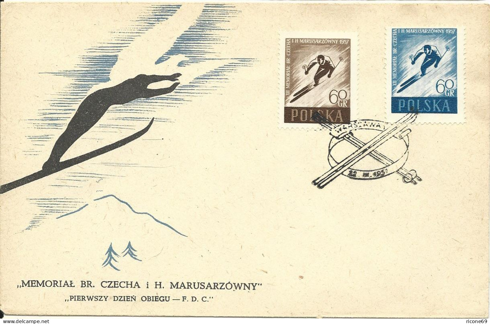 Polen 1957, Skisport, FDC M. 2 Werten Komplett. - Winter (Varia)