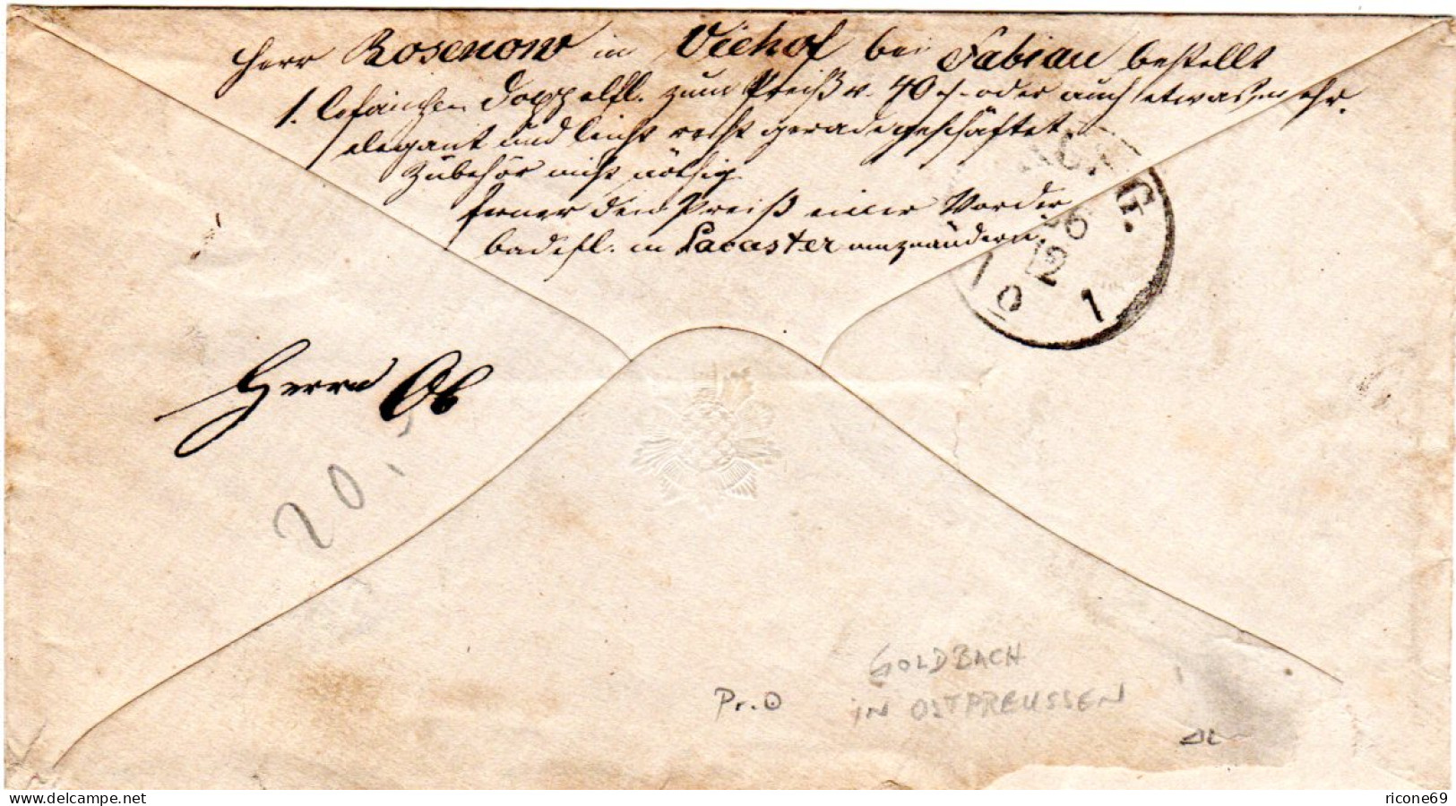 DR 1873, GOLDBACH, Ostpreussen-R2 Auf Brief M. Paar 1 Gr. Gr. Brustschild. - Storia Postale