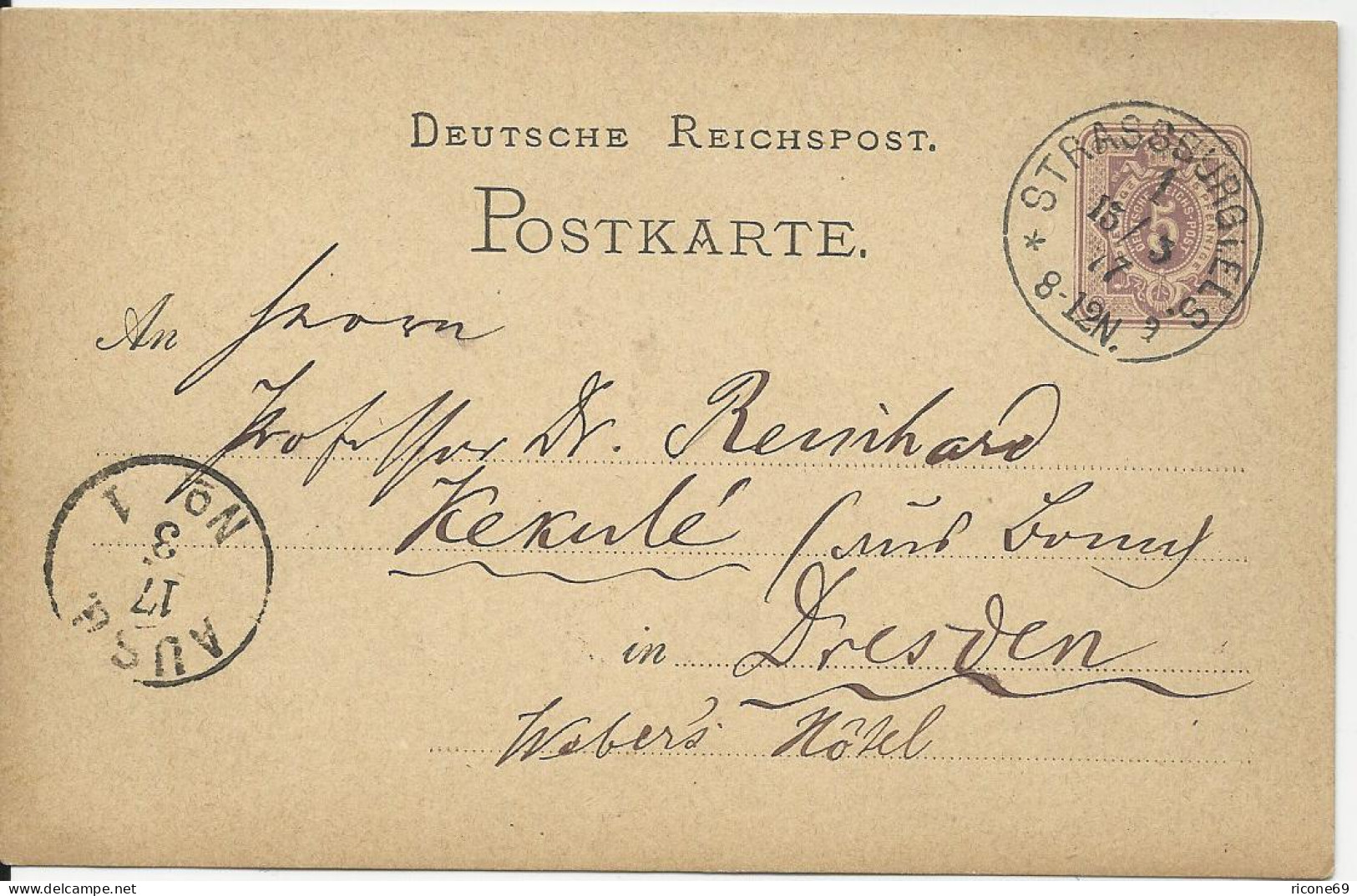 DR 1877, Klaucke Nr.145 STRASSBURG I. ELS.a Klar Auf 5 Pf. Ganzsache  - Cartas & Documentos