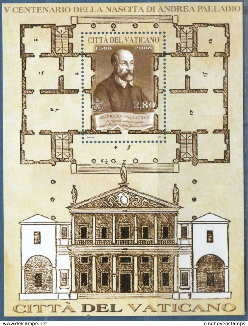 Vatican 2008 Architect Palladio Block Issue MNH - Otros & Sin Clasificación