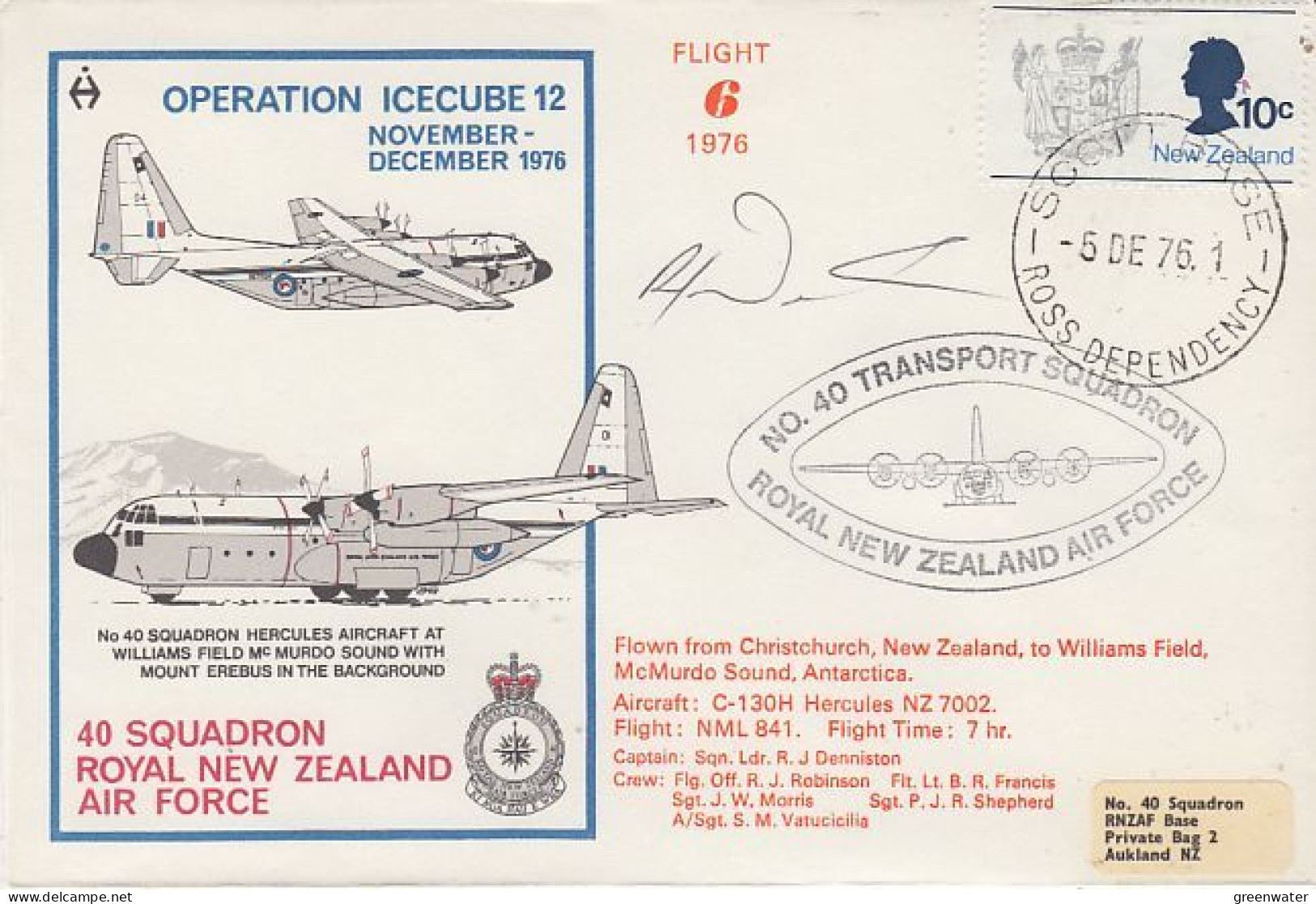 Ross Dependency 1976 Operation Icecube 12 Signature  Ca Scott Base 5 DEC 1976  (RT197) - Lettres & Documents