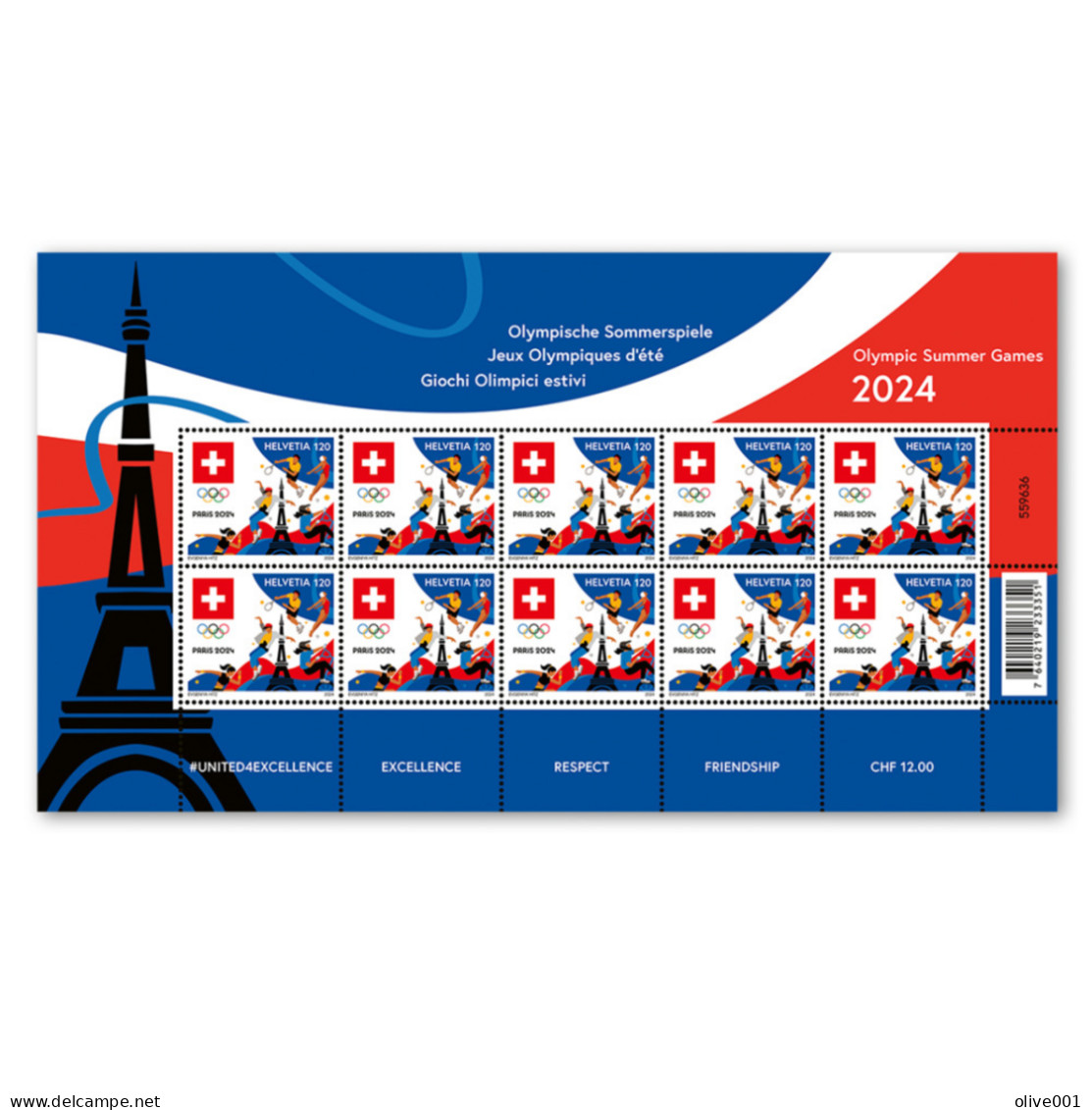 Suisse - 2024 - Jeux Olympique De Paris 2024 - Mini Feuillet De 10 Tp - New - Nouveau - Neufs - MNH ** - Verano 2024 : París