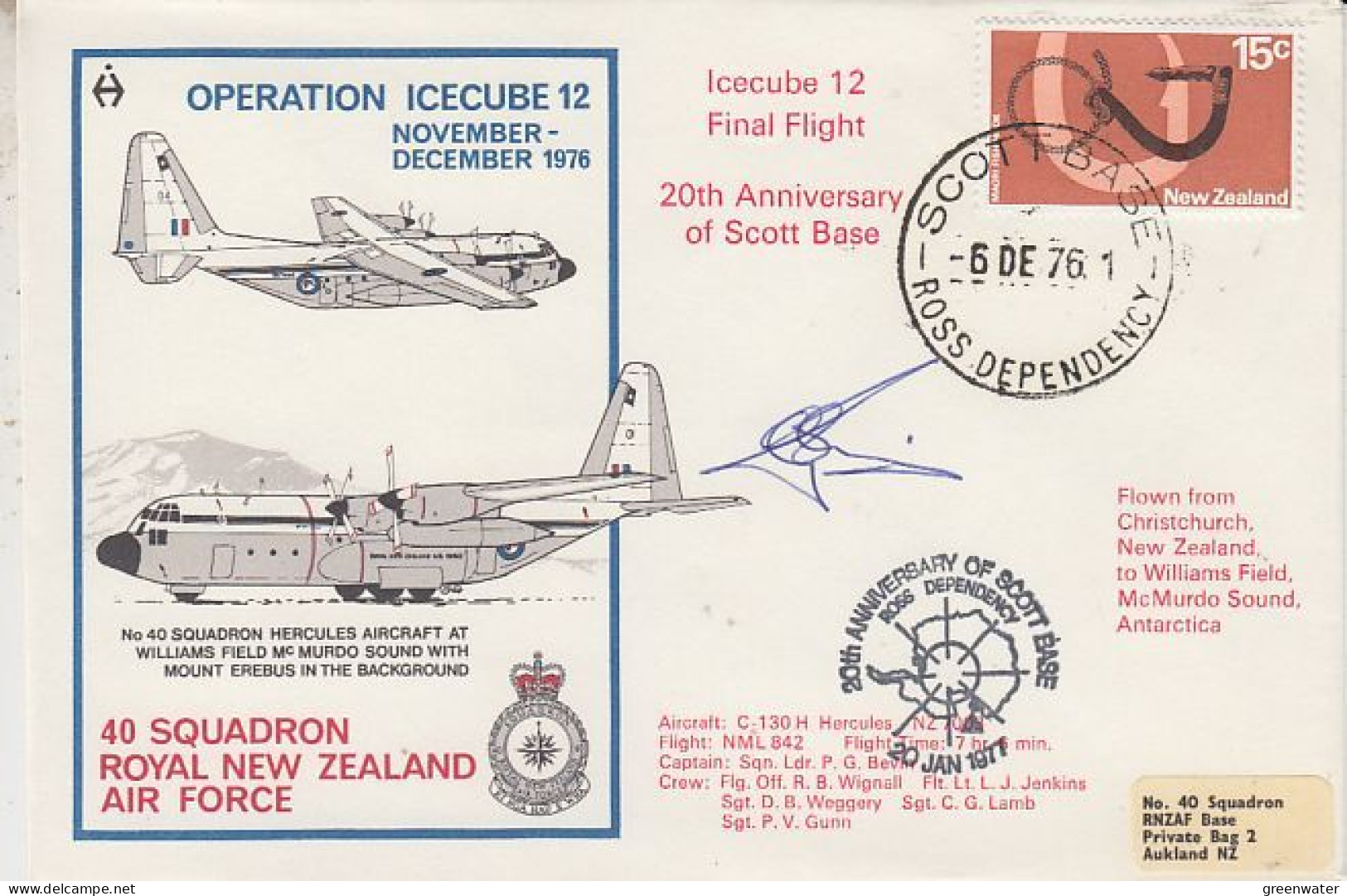 Ross Dependency 1976 Operation Icecube 12 Signature  Ca Scott Base 6 DEC 1976  (RT198) - Covers & Documents
