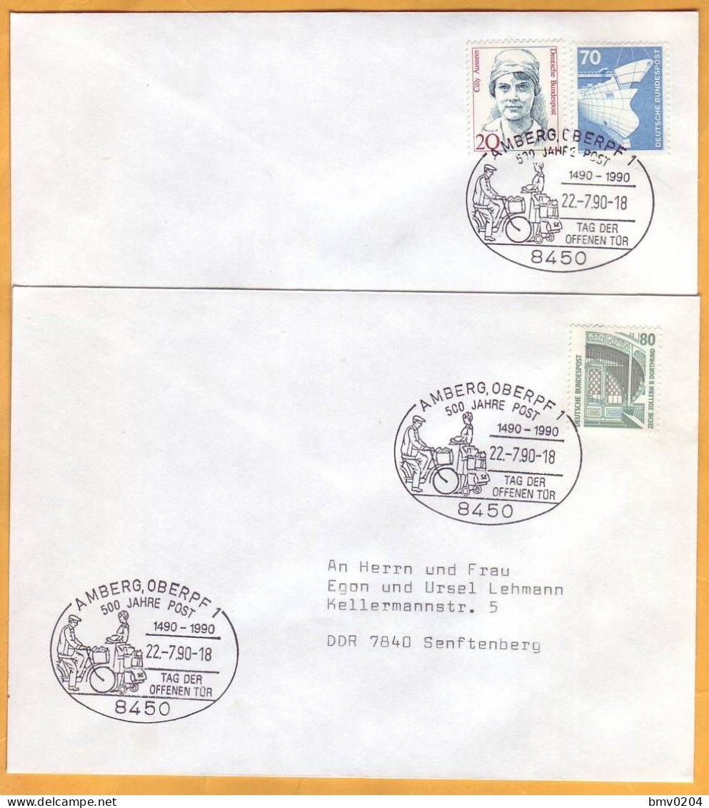 1990 15 Cover Used  BRD Germany Special Cancellation "Open Day" Posta  Bicycle  500 Years Of The Post Office. - Briefe U. Dokumente