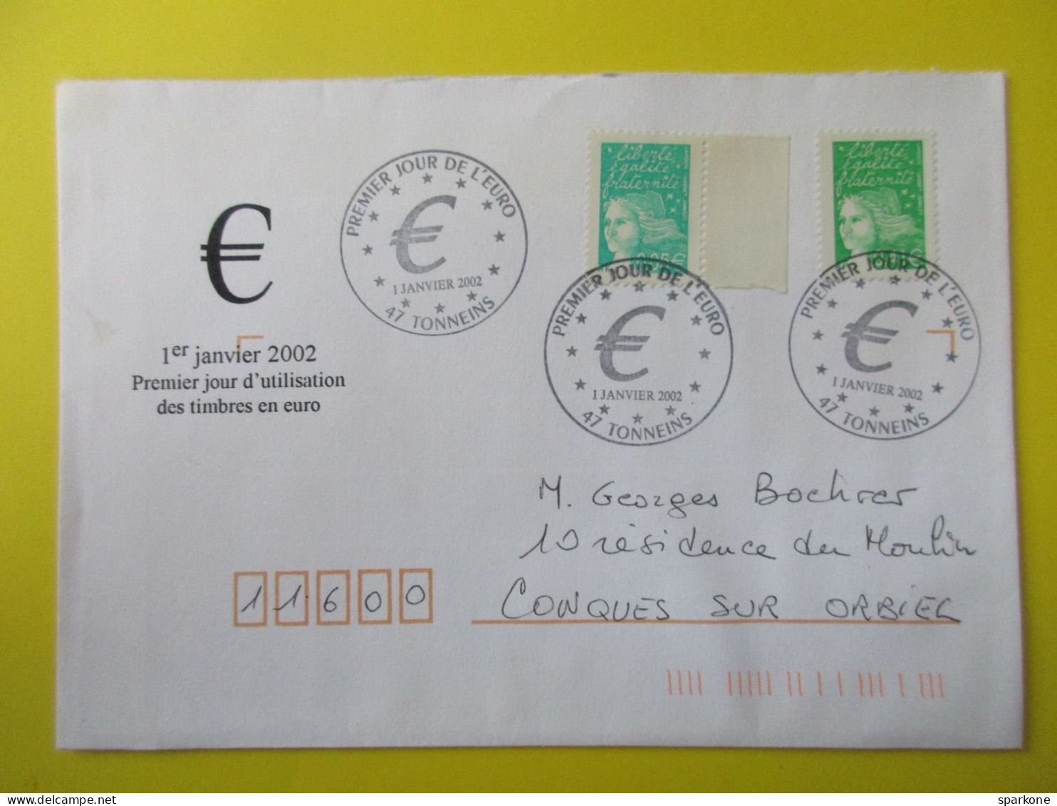 Marcophilie - Enveloppe - France - Cachet Commémoratif - Timbres Poste En €uros - 01 Janvier 2002 - Gedenkstempel