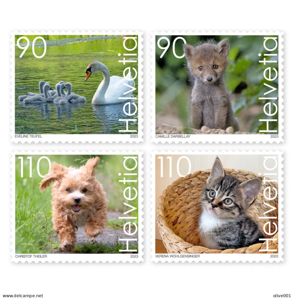 Suisse - 2024 - Animaux - Faune - Chien - Chat - Loup - Cygne - 4 Tp - New - Nouveau - Neufs - MNH ** - Neufs