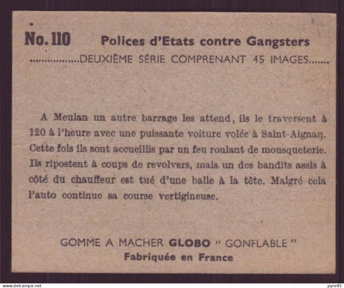 Image Publicitaire " Globo " N° 110, Polices D'état Contre Les Gangsters, Les Bandits De Saint-Germain - Otros & Sin Clasificación