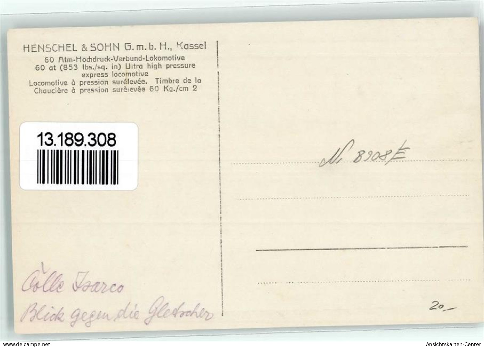 13189308 - Henschel Nr. 2184 B  Hochdruck-Verbund Lok AK - Treinen