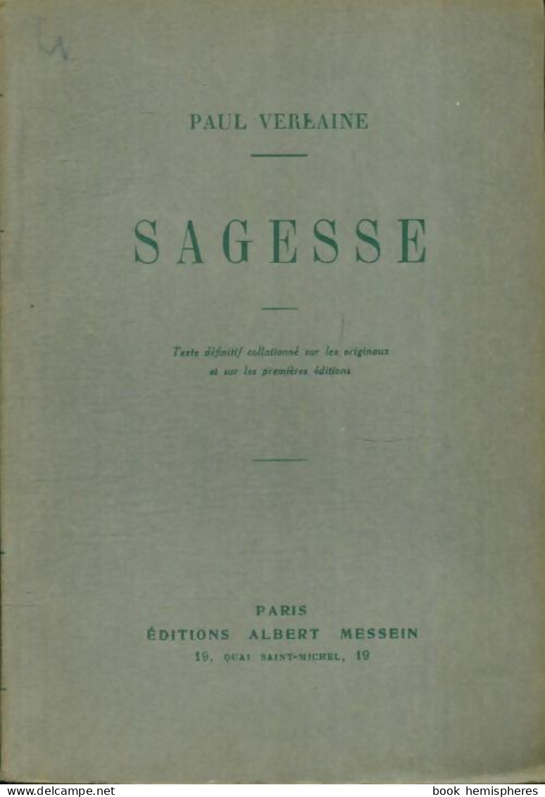 Oeuvres De Paul Verlaine Tome V : Sagesse (1947) De Paul Verlaine - Autres & Non Classés
