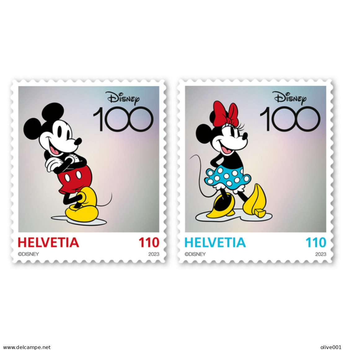 Suisse - 2024 - Disney - Anniversaire 100 Ans - Mickey - Mimi- 2 Tp - New - Nouveau - Neufs - MNH ** - Disney