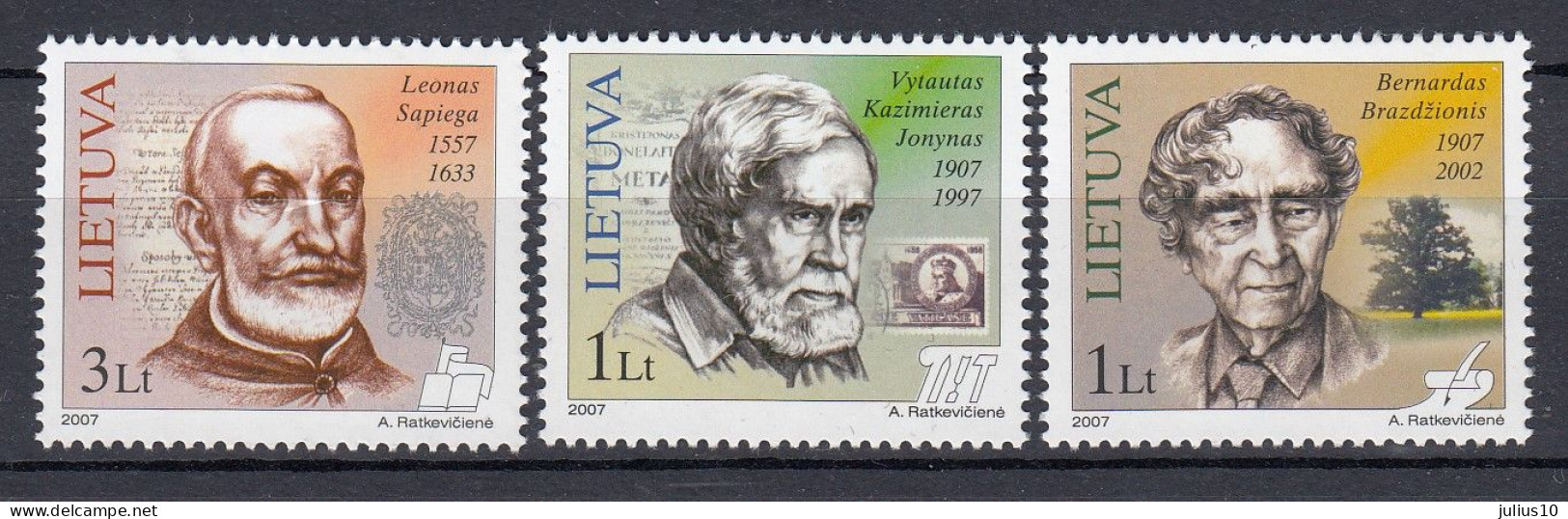 LITHUANIA 2007 Famous People MNH(**) Mi 927-929 #Lt958 - Lituanie