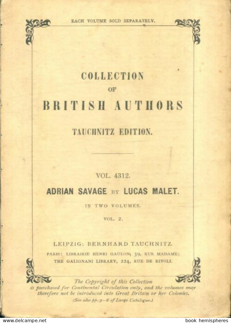 Adrian Savage Tome II (1912) De Lucas Malet - Other & Unclassified