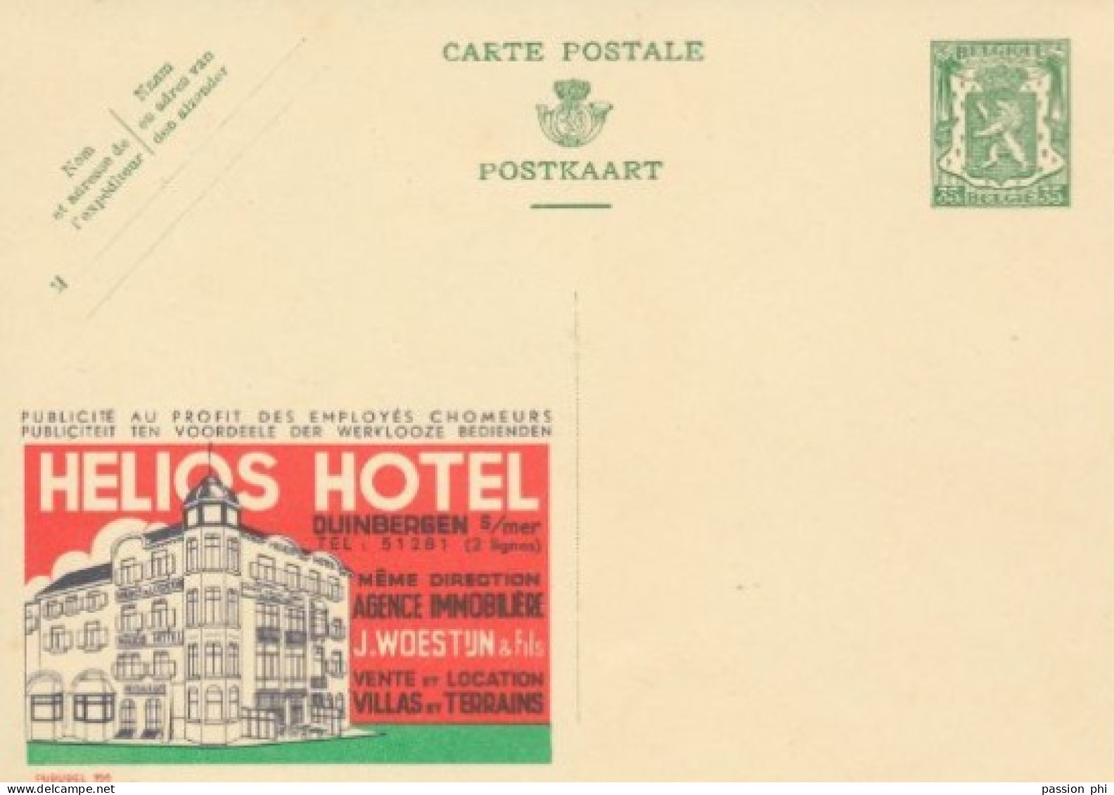 BELGIUM PPS 30C GREEN "SCEAU D'ETAT" SBEP 6 PUBLIBEL 256 HELIOS HOTEL UNUSED - Publibels