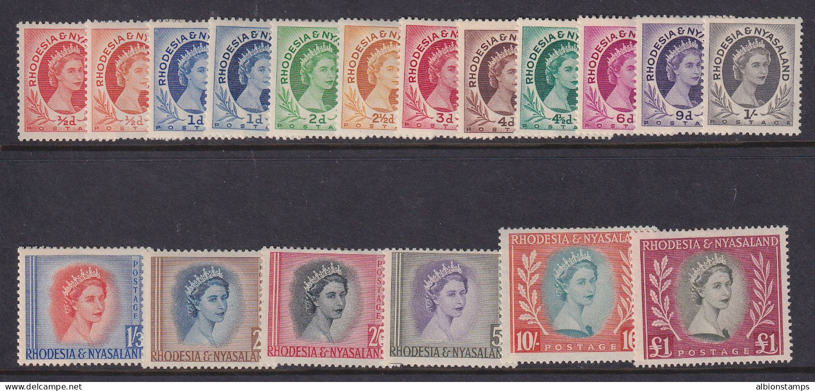 Rhodesia & Nyasaland, Scott 141-155 (SG 1-15), MLH - Rhodesien & Nyasaland (1954-1963)