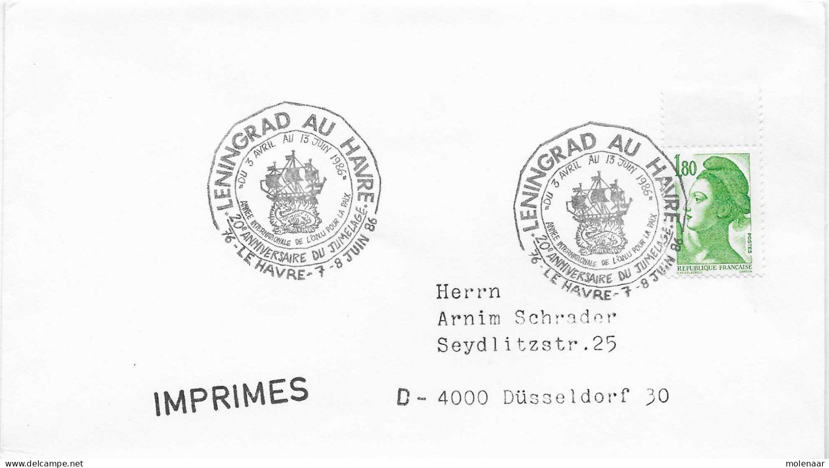 Postzegels > Europa > Frankrijk > 1945-.... > 1980-1989 > Brief Tgv'. 20 Jaar  Jumelage Met Leningrad En LeHavre (17439) - Storia Postale