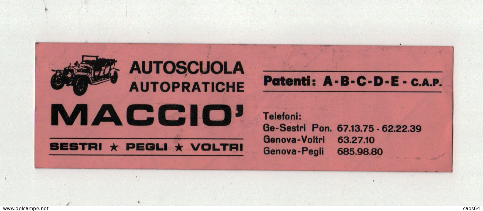 Maccio' Autoscuola Sestri Voltri 19 X 5,5 Cm  ADESIVO STICKER  NEW ORIGINAL - Aufkleber
