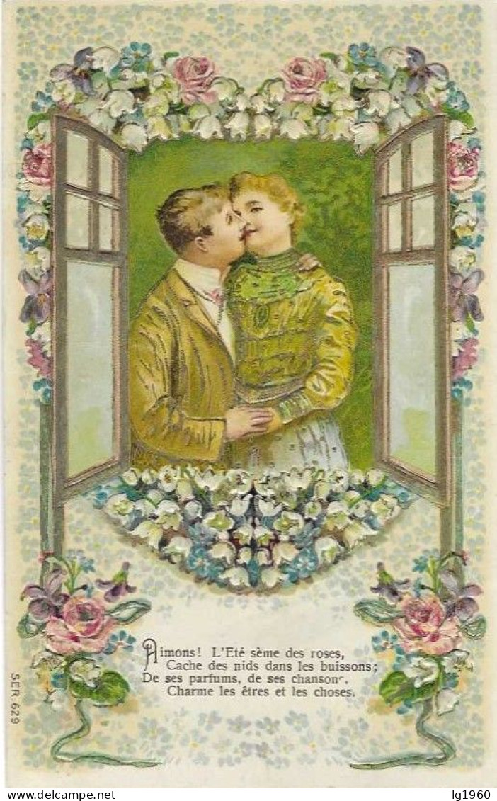 Couple Amoureux - Verliefd Koppel - Goldprint -  Cpa Gaufrée -  Reliefkaart - L'état Très Bon ! - Paare