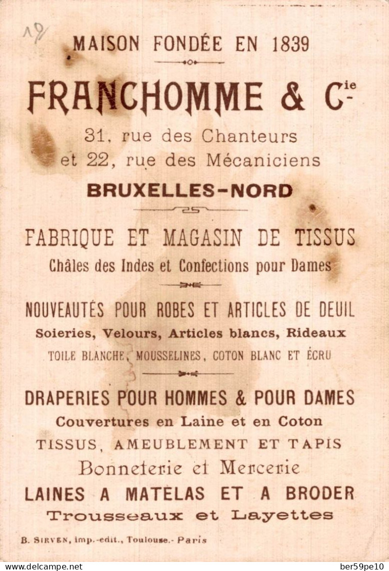 CHROMO MAISON FRANCHOMME & Cie A BRUXELLES PINSON ET SON PETIT - Autres & Non Classés