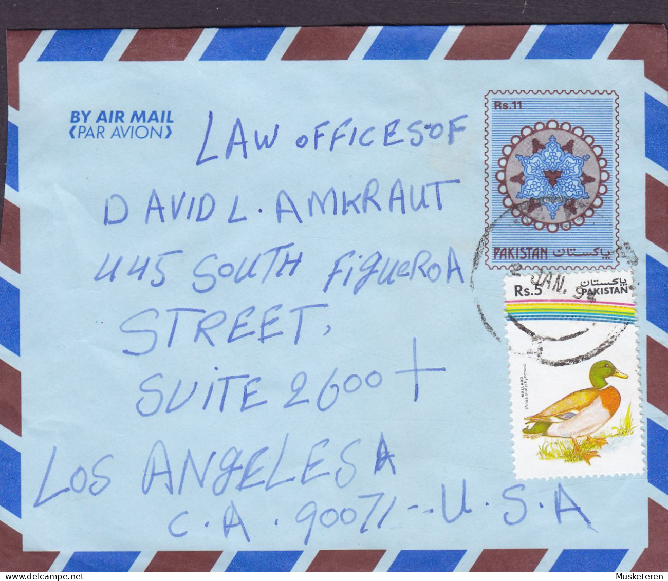 Pakistan Uprated Postal Stationery Ganzsache Air Mail Par Avion 1994 Cover Brief USA Bird Vogel Oiseau Duck - Pakistán