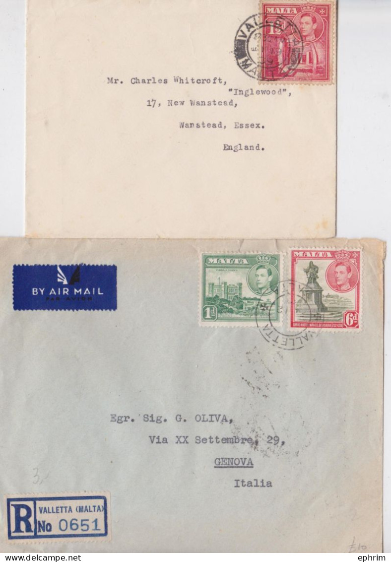 Malte Malta Valletta King George Stamp Cover Lot Of 2 Covers - Malta (...-1964)