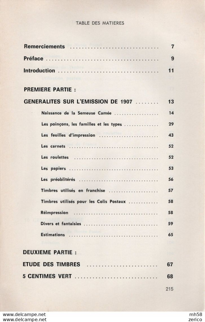 Les Timbres-poste Au Type Semeuse Camée De 1907, Tome 1. Storch & Françon 1981 - Filatelie En Postgeschiedenis