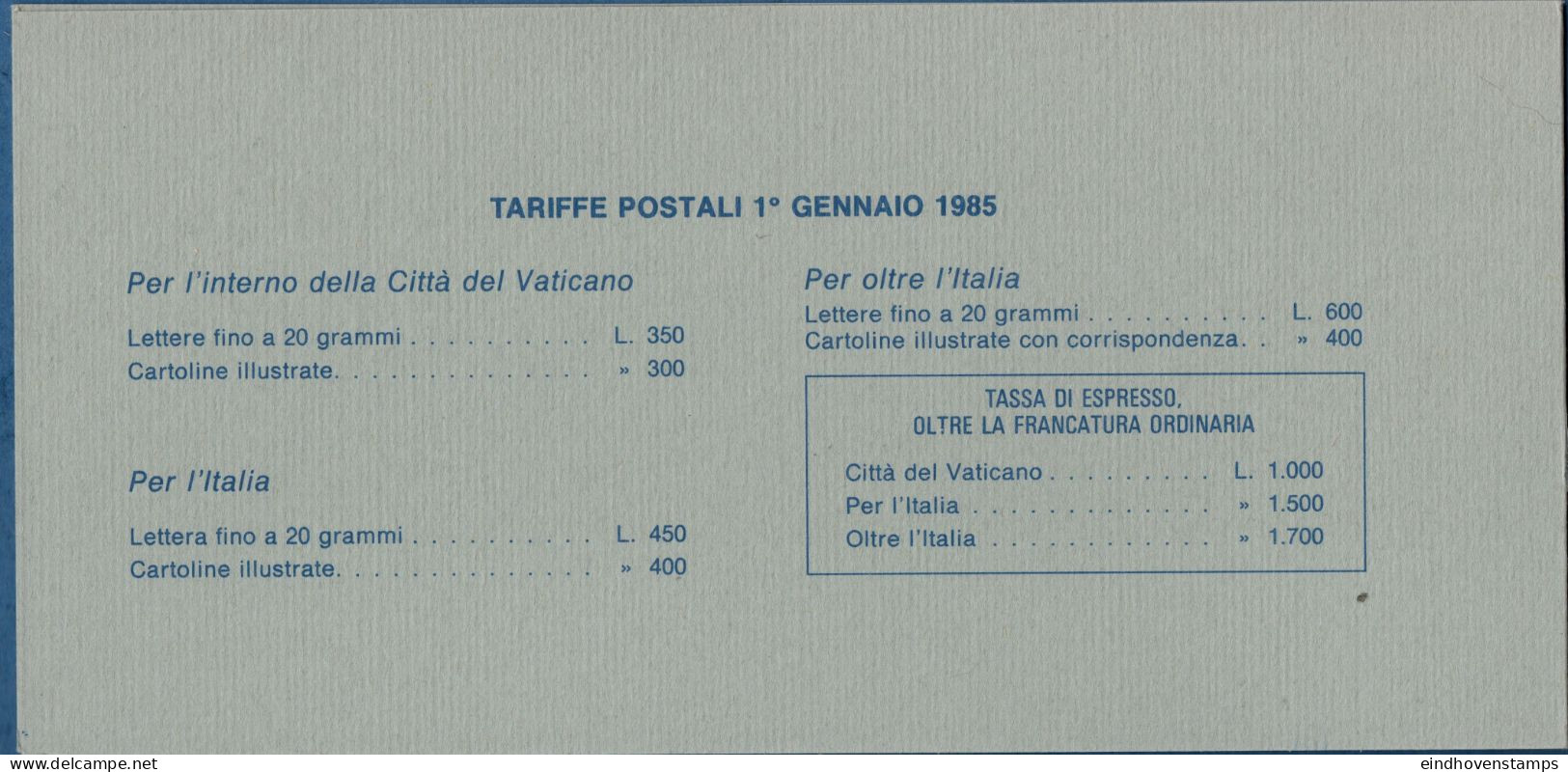 Vatican 1984 Full Stamp Booklet Papal Visits MNH - Cuadernillos