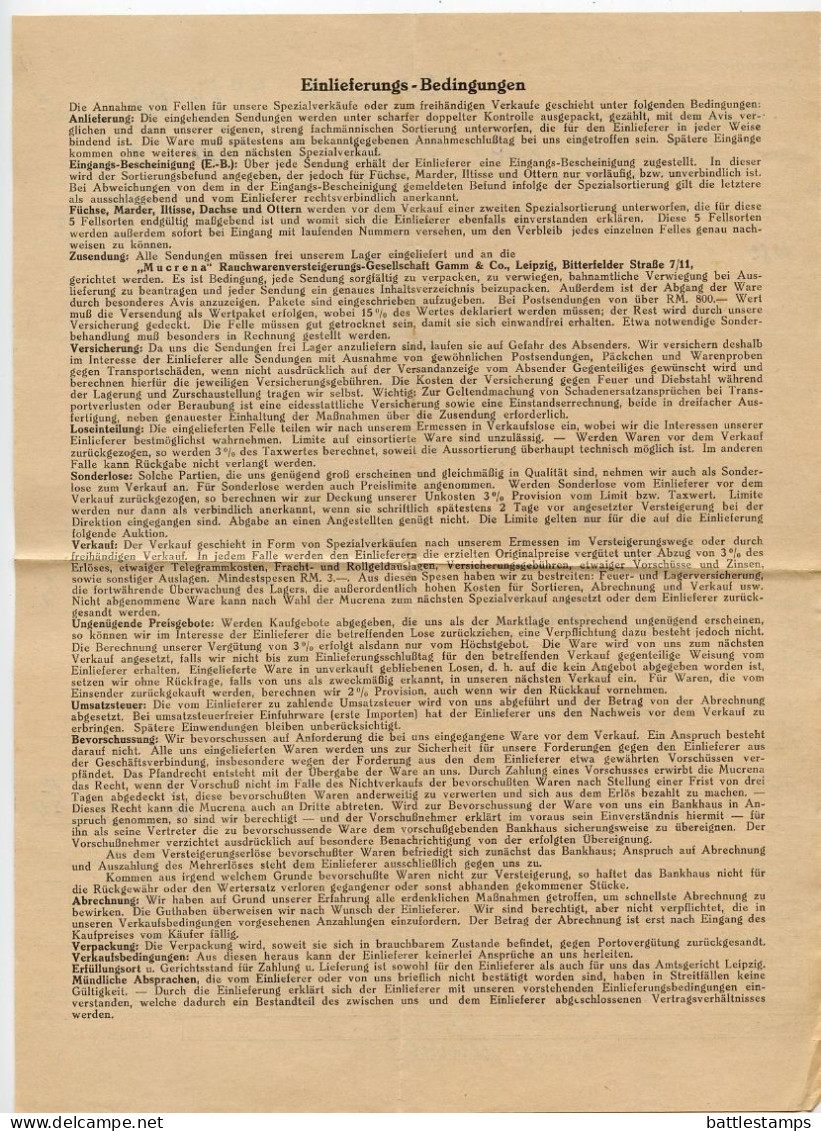 Germany 1927 Cover & Forms; Leipzig (Messestadt) - “Mucrena” Rauchwarenversteigerungs-Gesellschaft; 15pf. Immanuel Kant - Brieven En Documenten