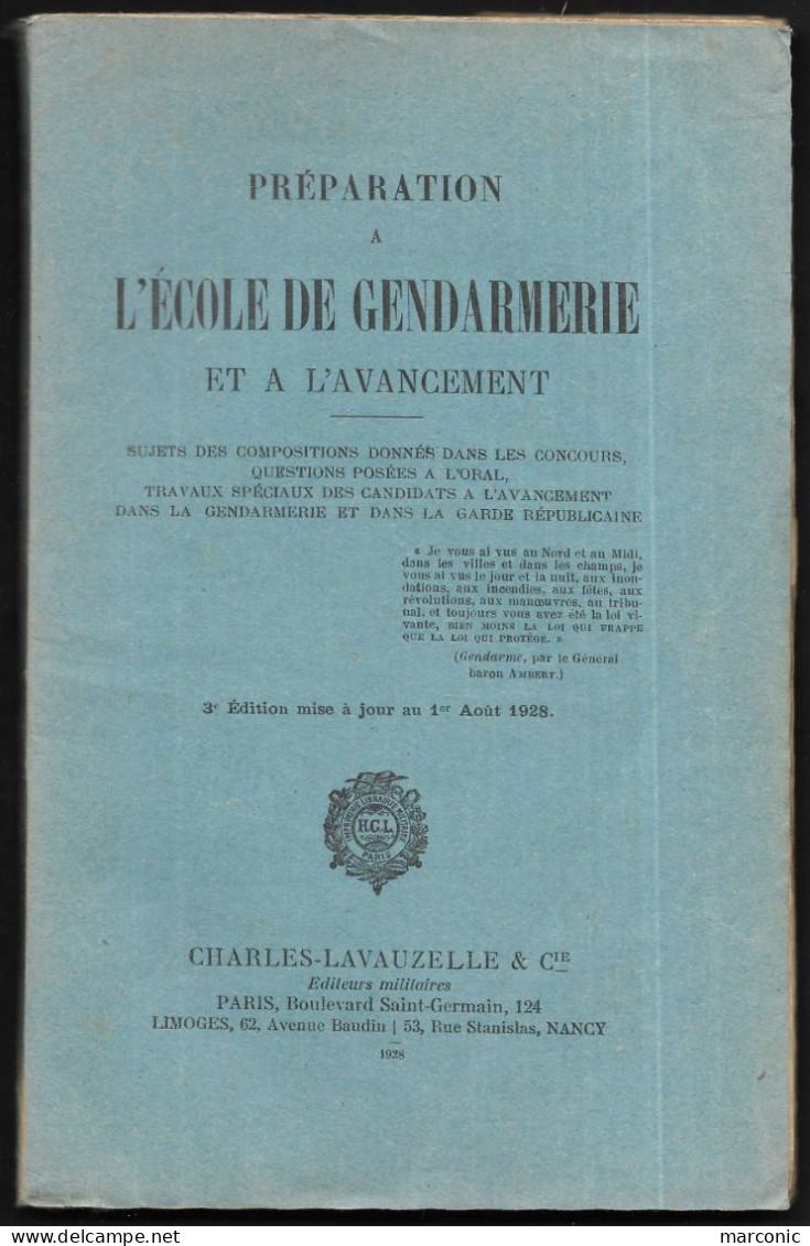 PREPARATION à L'ECOLE De GENDARMERIE Et à L'AVANCEMENT 1928, Charles-Lavauzelle & Cie - Other & Unclassified