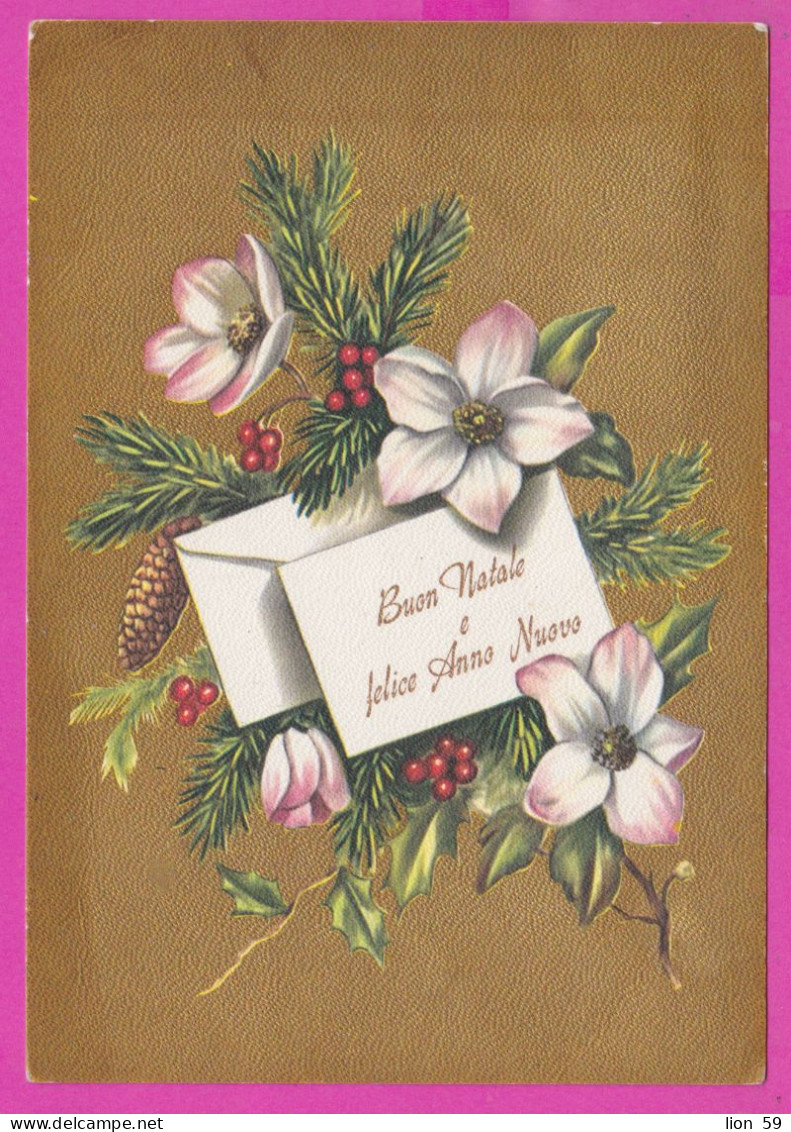 294001 / Italy - Buon Natale E Felice Anno Nuovo Letter Flowers PC 1965 USED 5+20+20 L Sistine Chapel By Michelangelo - 1961-70: Poststempel