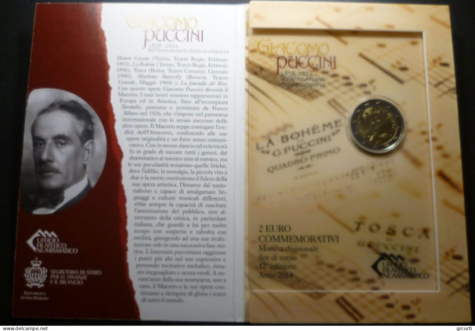 San Marino - 2 Euro 2014 - Giacomo Puccini - KM# 295 - San Marino