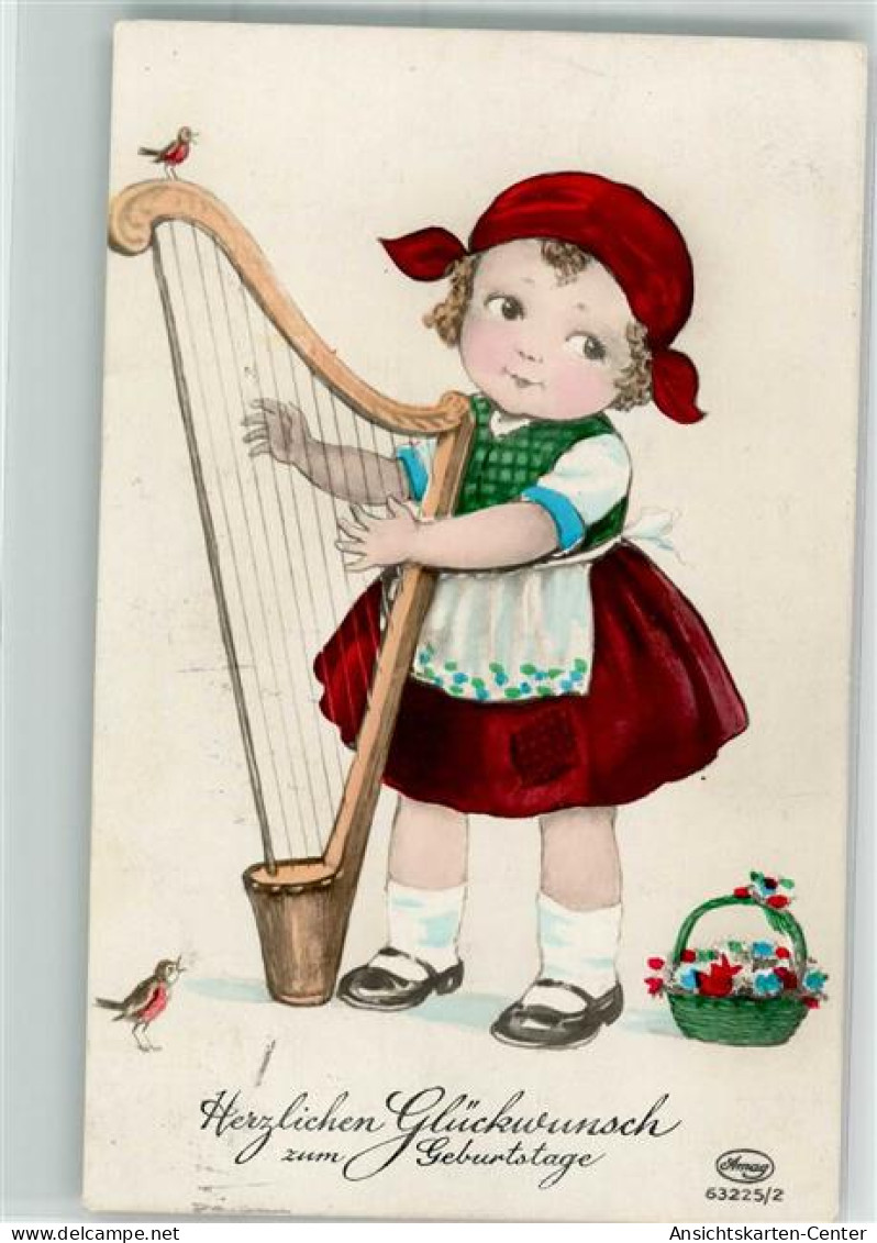 39680308 - Glueckwunsch Kind Harfe Korb Blumen Amag 63225/2 - Birthday