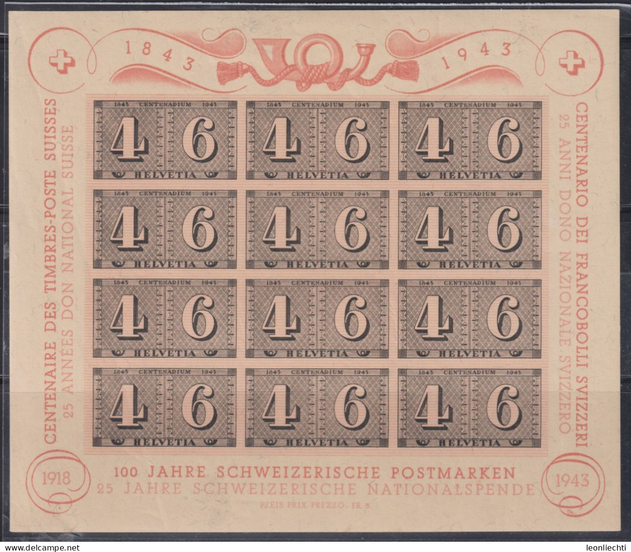 1943 Luxusblatt ** Zum: W16, Mi: Bl.9 - Unused Stamps