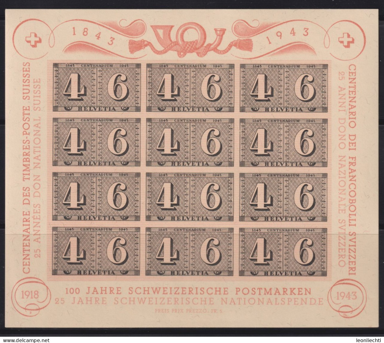 1943 Luxusblatt ** Zum: W16, Mi: Bl.9 - Unused Stamps
