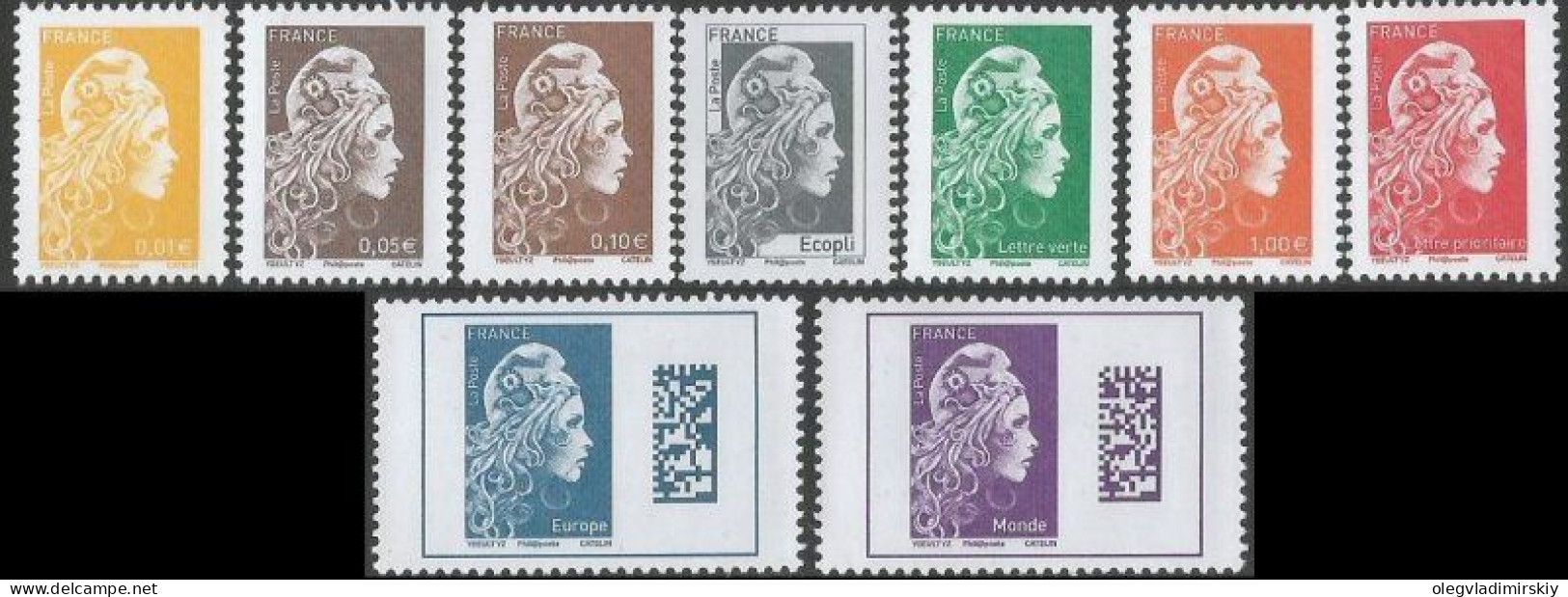 France 2018 Definitives Marianne 20.06.2018 Set Of 9 Perforated Stamps MNH - 2018-2023 Marianne L'Engagée
