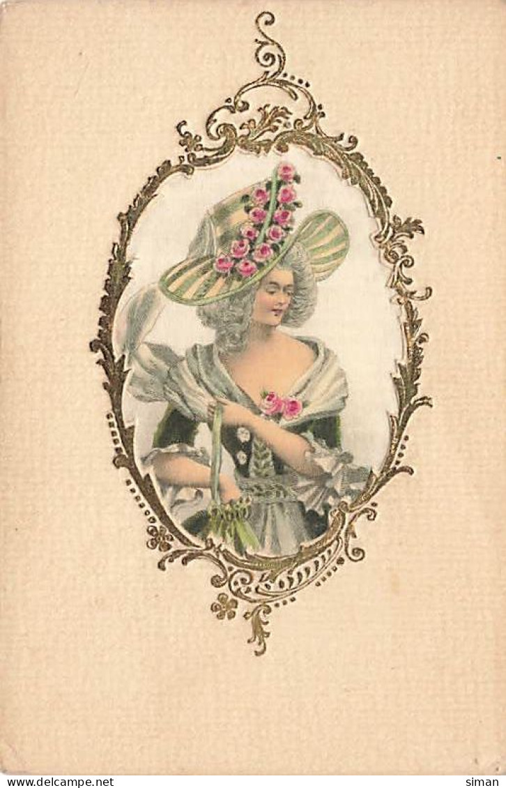 N°25001 - Carte Tissée Soie - Femme Avec Chapeau Dans Un Médaillon - Donne